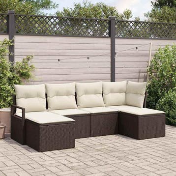 vidaXL Bankstel 6 st Bruin en Crème poly rattan, Verzenden