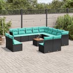 vidaXL 14-delige Loungeset met kussens poly rattan zwart, Verzenden, Nieuw, Loungeset