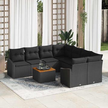 vidaXL Tuinbank Set 9 st Zwart poly rattan, Verzenden, Nieuw