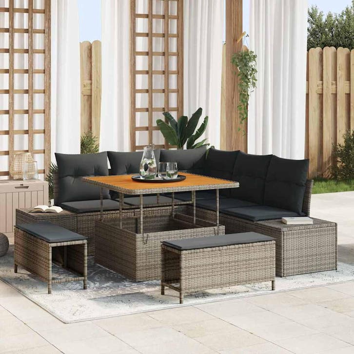 vidaXL Tuinbank Set met kussen met opslag 8 pcs Grijs Poly, Tuin en Terras, Tuinsets en Loungesets, Nieuw, Verzenden
