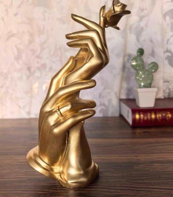 Statue, Vintage Golden Hand Sculpture - 27.5 cm - Résine