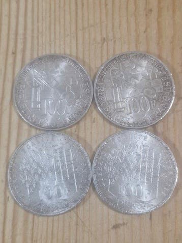 France. 100 Francs 1983 e 1985 (4 monete in argento) (Sans, Postzegels en Munten