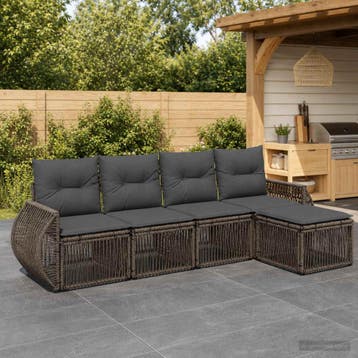 vidaXL Tuinbank Set 5 st Grijs en Donkergrijs poly rattan, Verzenden