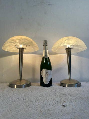 Tafellamp (2) - Mushroom - Glas, Chroom, Staal - Set