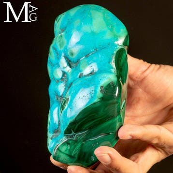Mooi exemplaar - Gepolijste chrysocolla op malachiet -, Collections