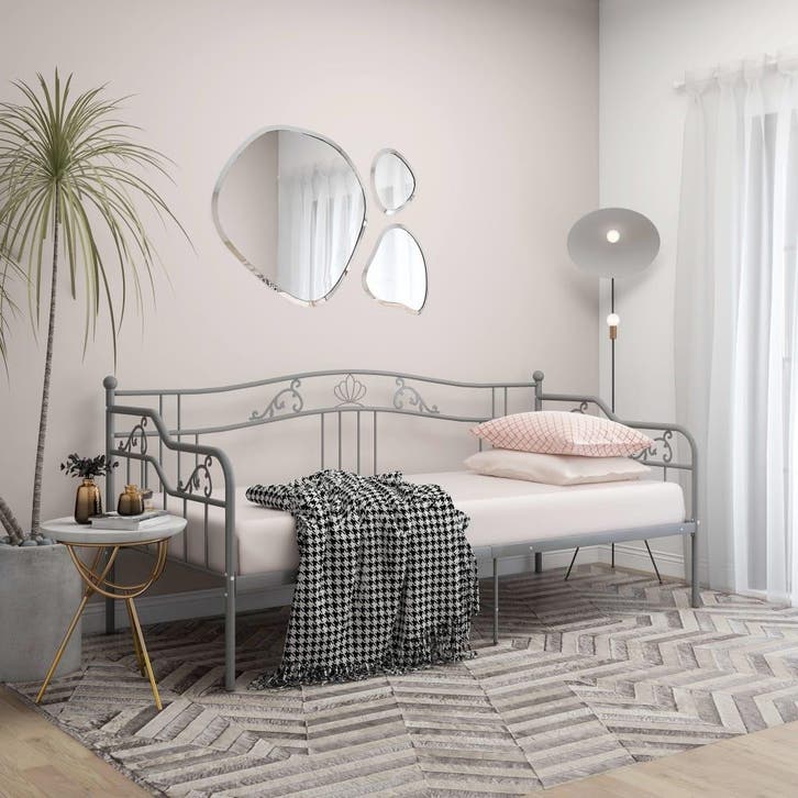 vidaXL Slaapbank metaal grijs 90x200 cm, Huis en Inrichting, Slaapkamer | Bedden, Nieuw, Verzenden