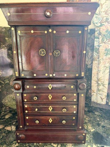 Miniatuur secretaire - Ladekast - Mahonie, Been