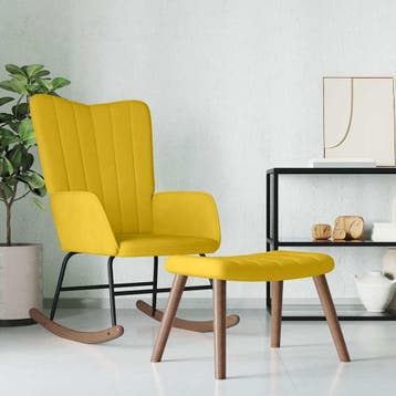vidaXL Schommelstoel met voetenbank fluweel mosterdgeel, Huis en Inrichting, Stoelen, Verzenden, Nieuw