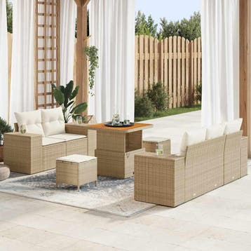 vidaXL Tuinbank Set 8 st 8-Aantal zitplaatsen Beige en Crème, Verzenden, Nieuw