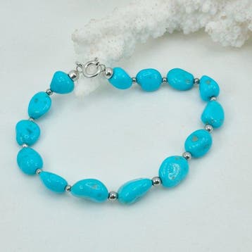 Turquoise - Zilver, Zonder reservering - Armband - Turkoois