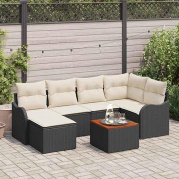 vidaXL Tuinbank Set 7 st Zwart poly rattan, Verzenden, Nieuw