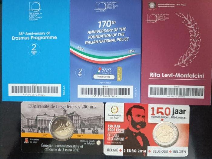 Italie, Belgique. 2 Euro 5 Coincard - 2004/2017/2022/2024, Postzegels en Munten, Munten | Europa | Niet-Euromunten