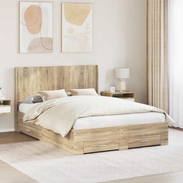vidaXL Bedframe met opbergruimte en hoofdbord Sonoma Eiken, Verzenden