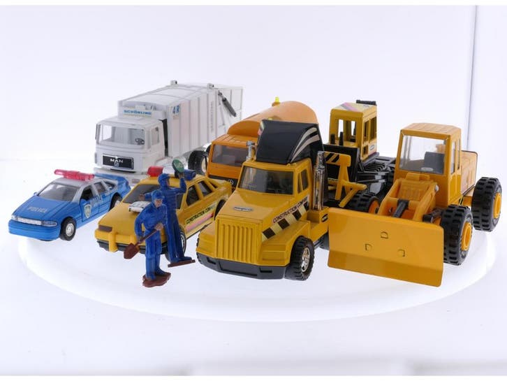 Set voertuigen: autos, vrachtwagens, shovels en met acce..., Hobby & Loisirs créatifs, Voitures miniatures | Échelles Autre, Enlèvement ou Envoi