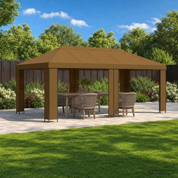 vidaXL Tuinpaviljoen 6 x 3 m Taupe Polyester en Staal 190, Verzenden, Nieuw