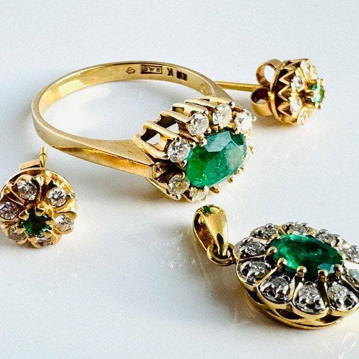 3-delige sieradenset - 18 karaat Geel goud - 1.79ct. tw., Handtassen en Accessoires, Antieke sieraden