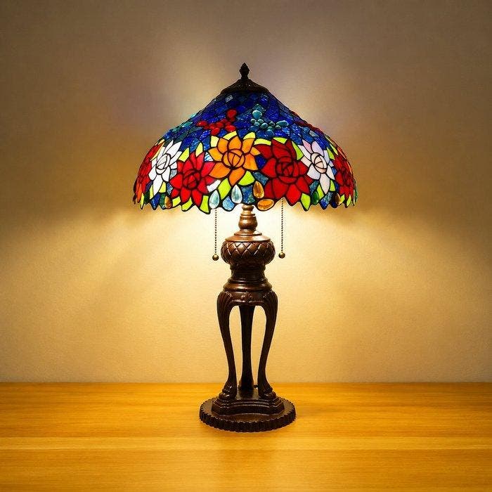 Tafellamp - Tiffany-stijl lamp - Glas-in-lood, Antiek en Kunst, Kunst | Designobjecten