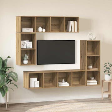 vidaXL Tv-meubelset 4 st Artisan Eiken Bewerkt hout, Huis en Inrichting, Kasten |Televisiemeubels, Verzenden, Nieuw