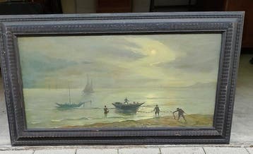 Scuola italiana (XX), firmato Bartolini - Pesca notturna-XL