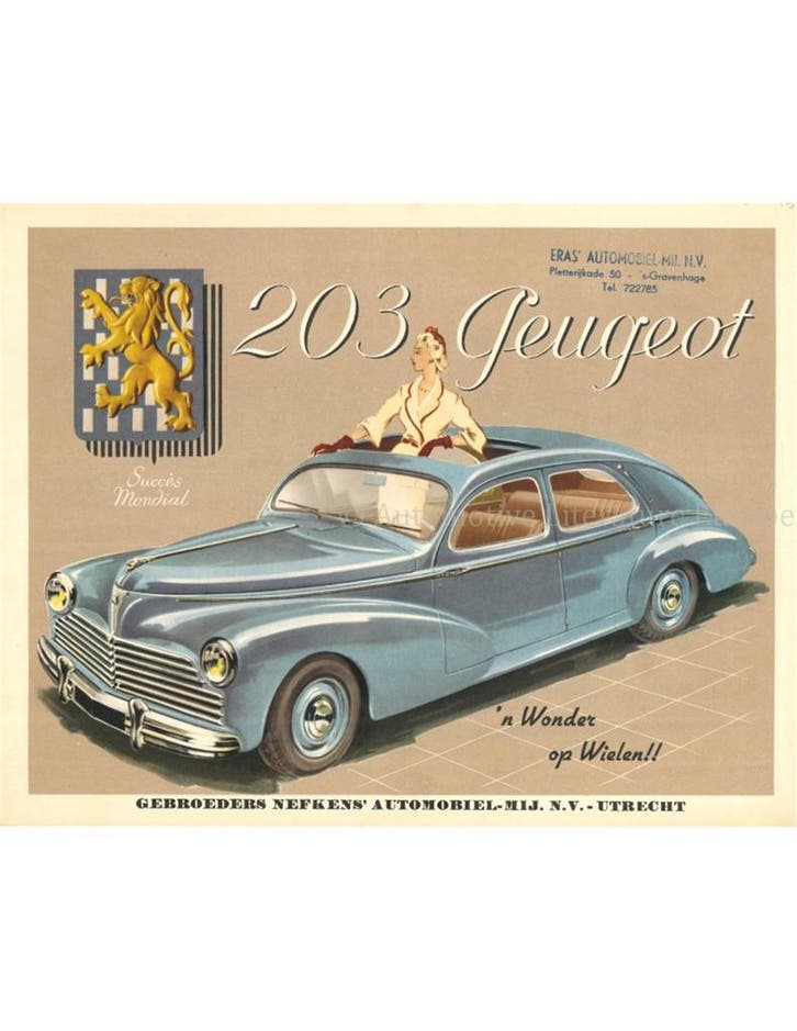 1952 PEUGEOT 203 BROCHURE NEDERLANDS, Livres, Autos | Brochures & Magazines