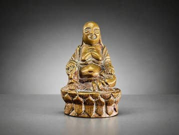 Budai sur trône de lotus - Legering - China (Zonder, Antiquités & Art