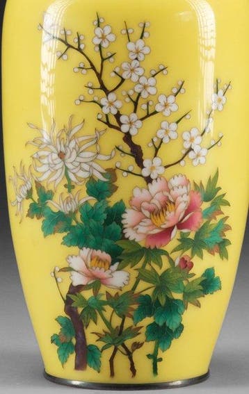 Vase balustre avec motif floral - Email cloisonné, Émail,