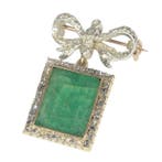 Broche - 18 karaat Geel goud, Zilver - 4.00ct. tw. Smaragd -
