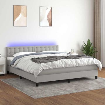 vidaXL Boxspring met matras en LED stof lichtgrijs 180x200, Verzenden