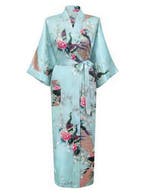 KIMU® Kimono Lichtblauw 7/8e S-M Yukata Satijn Boven dekel L, Ophalen of Verzenden, Nieuw