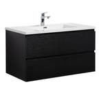 Badkamermeubel Set Angela 90cm Zwart Houtnerf  Badmeubel, Verzenden