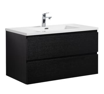 Badkamermeubel Set Angela 90cm Zwart Houtnerf  Badmeubel, Verzenden, Nieuw