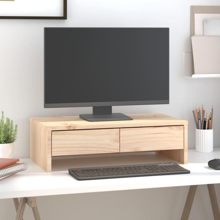 vidaXL Monitorstandaard 50x27x15 cm massief grenenhout, Computers en Software, Overige Computers en Software, Nieuw, Verzenden
