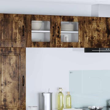 vidaXL Wandglas Kasten LUCCA 2 st Gerookt eiken Bewerkt hout, Huis en Inrichting, Verzenden, Nieuw