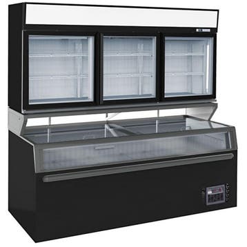 WANDVRIESKAST ZWART 3 GLASDEUREN MET VRIESKIST, Verzenden, Nieuw