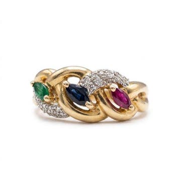 Ring - 18 karaat Geel goud Robijn - Saffier - Prachtige ring