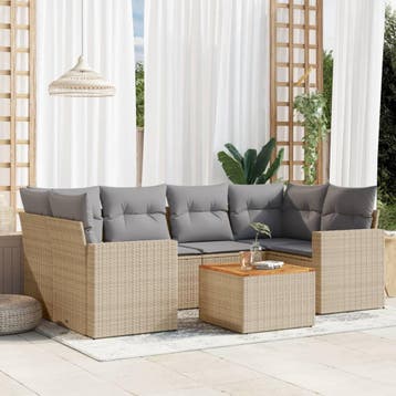 vidaXL Patio Sofa Set 6-zits Mix Beige en Lichtgrijs, Verzenden, Nieuw
