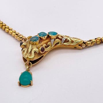 Halsketting - 14 karaat Geel goud - 1.22ct. tw. Turquoise -, Nieuw