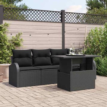 vidaXL Tuinbank Set 5 st Zwart Poly Riet, Verzenden, Nieuw