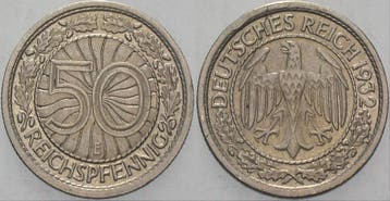 50 Reichspfennig 1932 E Kleinmunten Weimarer Republik Wei..., Verzenden, België
