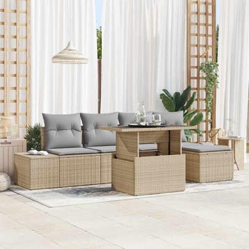 vidaXL Tuinbank Set 6 st Beige poly rattan, Verzenden, Nieuw