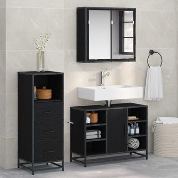 vidaXL Badkamermeubel Set 3 st Zwart Eiken 80 x 33 x 60 cm, Huis en Inrichting, Badkamer | Badkamermeubels, Verzenden, Nieuw