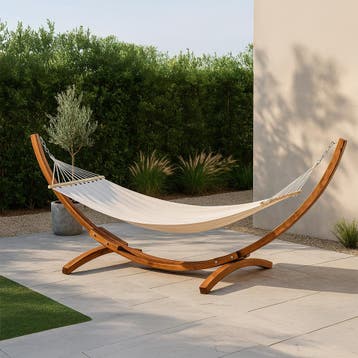 Hangmat beige | met houten standaard, Verzenden