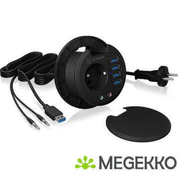 ICY BOX IB-HUB1430 USB 3.2 hub + audio + stopcontact desk, Verzenden, Nieuw