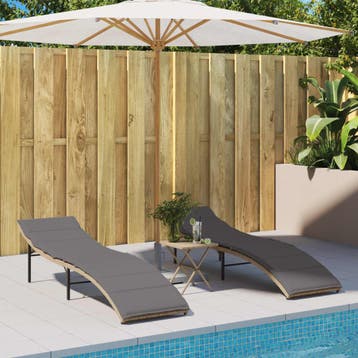 vidaXL Ligstoelen 2 st met kussens poly rattan beige, Tuin en Terras, Verzenden, Nieuw