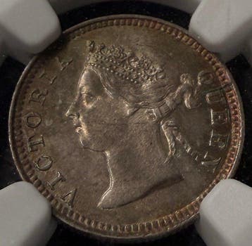 Brits Hongkong. Victoria. 5 Cents 1892 NGC MS65