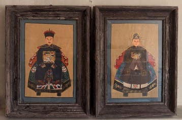 Retratos ancestrales chinos, pareja estilo Qing – pinturas