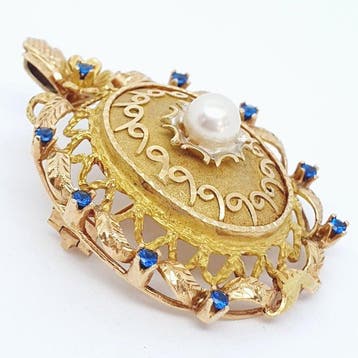 Pendentif - 18 carats Or jaune Perle - Saphir