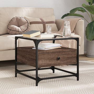 vidaXL Salontafel met glazen blad 50x50x45 cm bruineiken, Huis en Inrichting, Verzenden, Nieuw