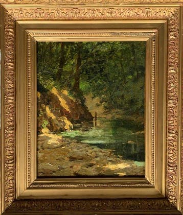 Victor Vignon (1847-1909) - Paysage de rivière en sous bois., Antiquités & Art