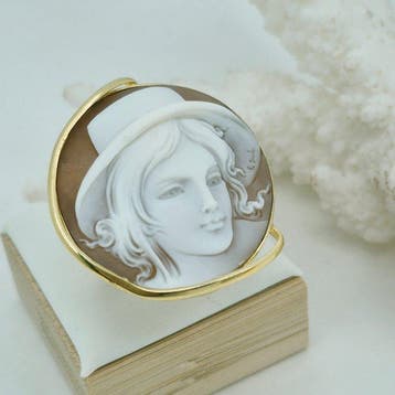 Zilver, Verguld - Ring - Handgegraveerde camee, Antiek en Kunst